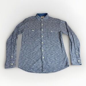 Faherty Mens M Cotton Chambray Indigo Dyed Long Sleeve Button Up Shirt
